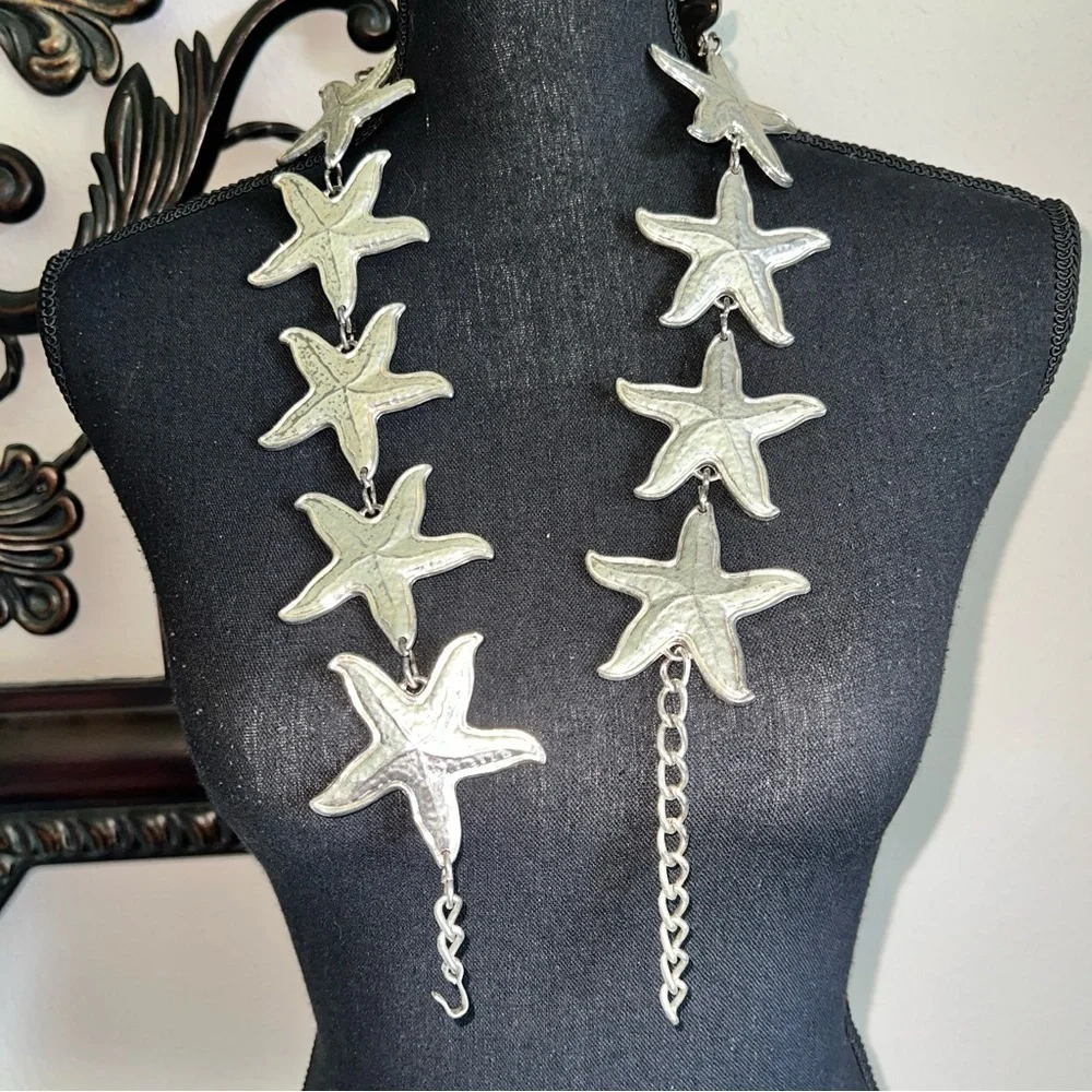 ESCADA Women’s Silver Tone Vintage Distressed Starfish Chainlink Belt